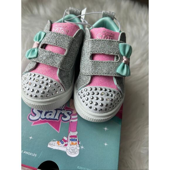 Skechers Toddler NEW Kelsi Sneakers Light Up - Aqua Blue/Gray size 5 - Picture 2 of 5